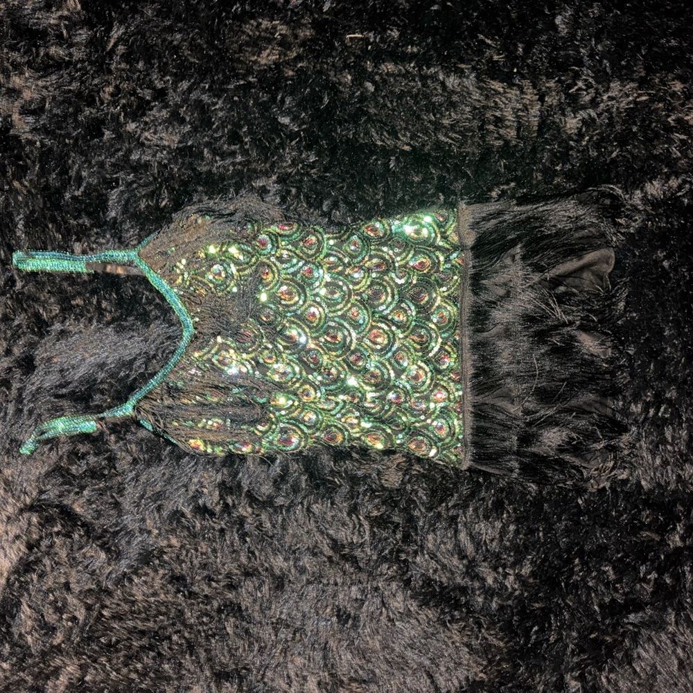 Green Sequin Maxi Dress with Feather Hem
